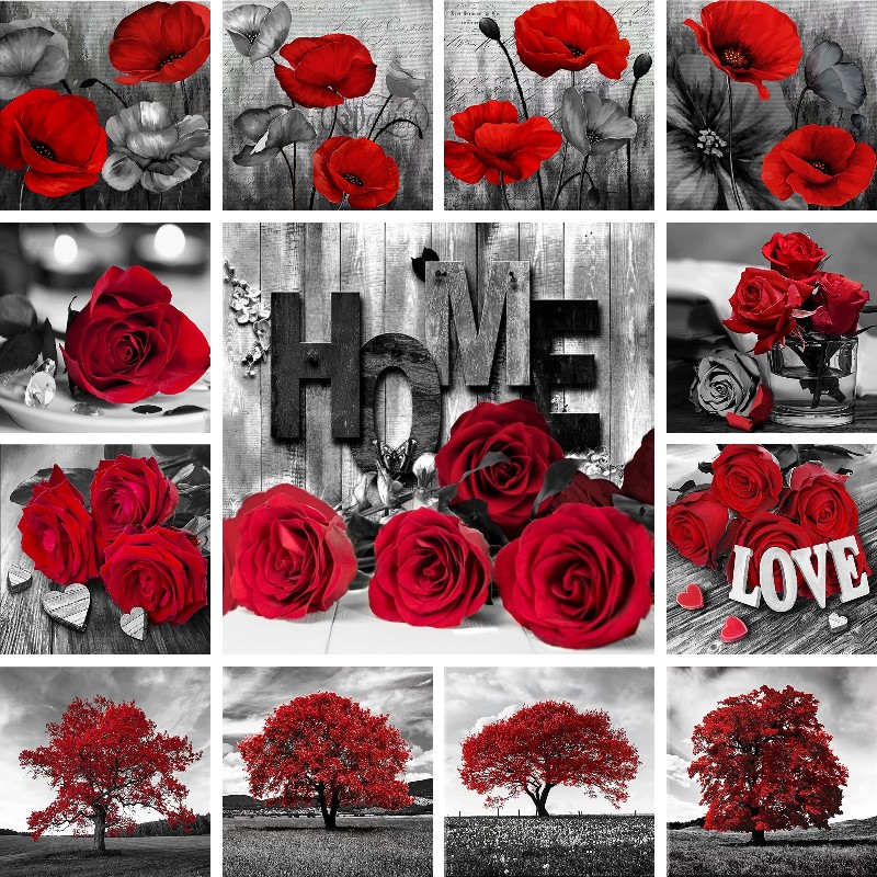 Resin Art For Rose - Mosaic Diamond Red Black Art Landscape
